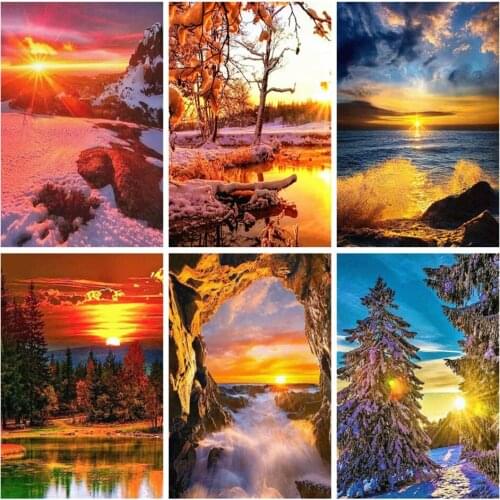 AZQSD Full Square Drill Diamond Embroidery Mosaic Sunset Home Decoration DIY 5D Diamond Painting Landscape Handmade Gift Kits