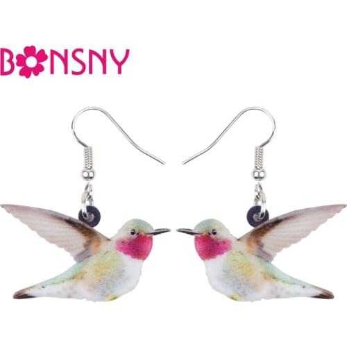 Bonsny Acrylic Cartoon Flying Hummingbird Bird Earrings Big Long Dangle Drop Lovely Animal Jewelry For Women Girls Teen Kid Gift
