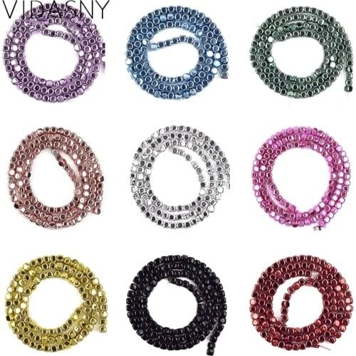 4*4mm Square Shape Plating Hematite Natural Stone Beads For Jewelry Making 10 Color Spacer Beads Diy Handmade Bracelets 15inch