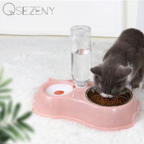 Cat Food Holder Teddy Dog Double Bowl Drinking cat Dog Bowl for cat dog Basin Cats Dogs Drink Fountain Pet Supplies