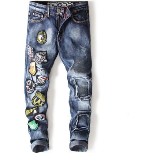 Men 2020 Spring Skinny Biker Jeans Print Embroidery Slim Fit Denim Pant Jean Plus Size 49 Calca Jeans Masculina Jean Slim Homme