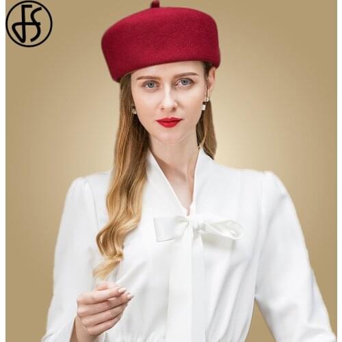 FS Women Elegant Wool Felt Pillbox Hats Fascinator Wine Red Hat For Wedding Derby Church Kentucky Derby Vintage Fedoras