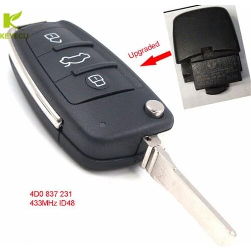 KEYECU New Upgraded Flip Remote Car Key Fob 3 Button 433MHz ID48 for Audi A3 A4 A6 A8 4D0 837 231