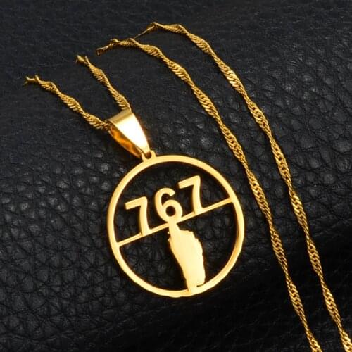 Anniyo Round Dominica Map Pendant Necklaces Stainless Steel Jewelry Gifts #202921