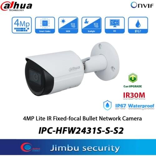 Dahua 4MP ip camera IPC-HFW2431S-S-S2 IR 30M IP67 Supports max. 256 GB Micro SD card Lite IR Fixed-focal Bullet Network Camera