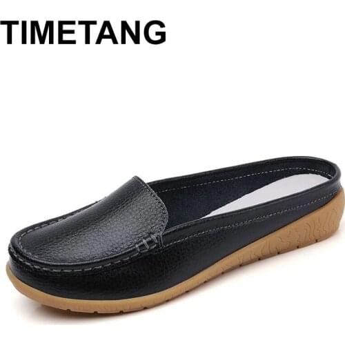 TIMETANGNEW Two Different Womens Shoes Real Leather Moccasins Mother Loafers Soft Leisure Flats Female Ladies Driving Net Shoes