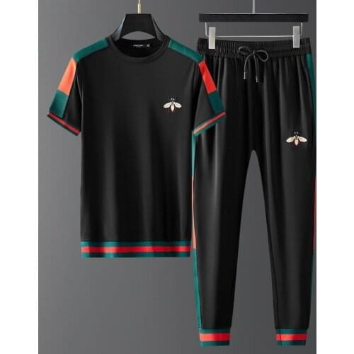 2021 mens suit summer fashion handsome embroidered ice silk short sleeve summer fashion casual set