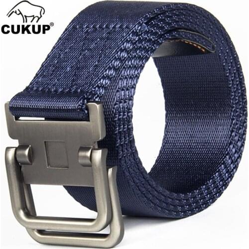CUKUP Name Unisex Design Double Ring Buckles Metal Belts Quality Outdoor Striped Line Nylon Accessories 3.8cm Wide Belt CBCK108
