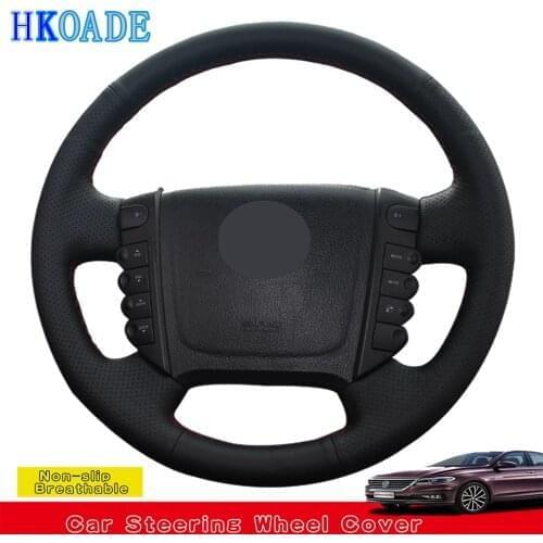 DIY Hand-stitched Black Non-slip Genuine Leather Car Accessories Steering Wheel Cover For Ssangyong Rexton Rexton W Rodius