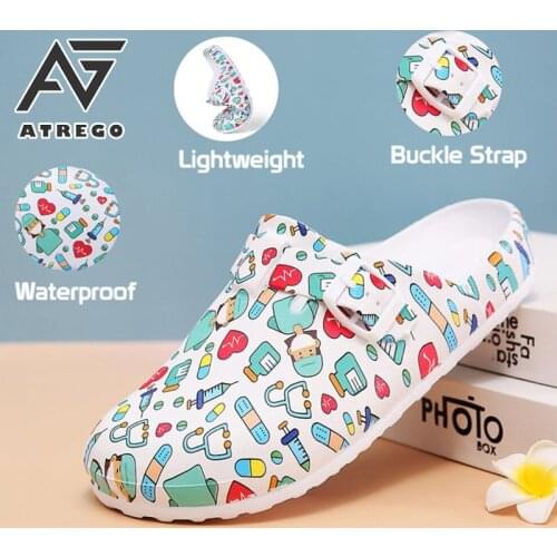 AtreGo Hotel Kitchen Clogs Non-slip Chef Shoes Casual Flat Work Shoes Breathable Resistant Kitchen Cook Working Shoes Size Plus