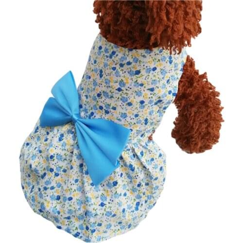 2018 Newest Pet Clothes Spring And Summer Sweet Cute Princess Dress Print Floral with Bow Dog Clothes Puppy Dog Cat Dress PD019