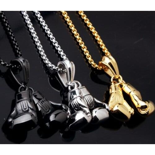 New Sport Fitness Jewelry Stainless Steel Boxing Glove Pendant Necklace Chic Men Hiphop Chain Necklace Cool Male Jewellery