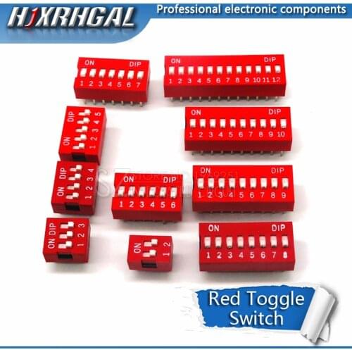 1PCS Slide Type Switch 1 2 3 4 5 6 7 8 9 10 12 Bit 2.54mm Position Way DIP Red Pitch Toggle Switch Red Snap Switch hjxrhal