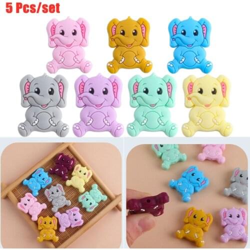 5 Pcs/Pack BPA Free Baby Cartoon Elephant Shape Baby Teether Silicone Beads Molar Toys Infant Teething Toys Soother Shower Gifts