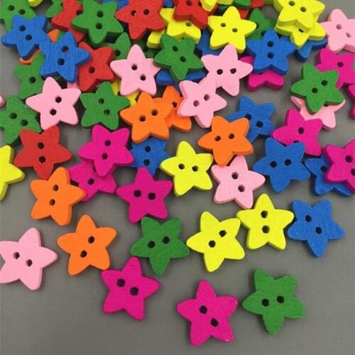 DIY 200pcs Wooden little stars Buttons Mixed color Sewing Scrapbook stars Shape 13mm