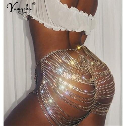 Sexy Metal Body chain Summer skirts womens Glitter See Through club Pary Skirts gothic Rhinestone Mini Skirt 2020 faldas cortas