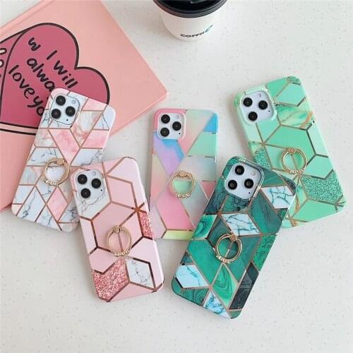 BotexBing 12 Holder Case For iPhone 12 11 Pro max case XS MAX 6S 7 8 plus X XR 12mini SE2 Back Cover Marble Silicone Phone Coque