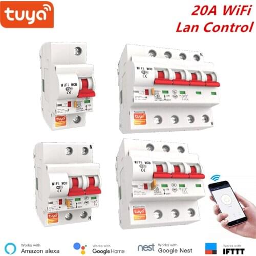 Tuya Smart 20A Smart WiFi Circuit Breaker Short Circuit Protection Alexa Google Nest IFTTT Compatible Wireless Control Switch