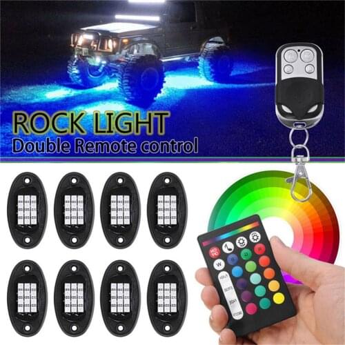 8PCS Bluetooth RGB LED Ambient Lamp Rock light Off Road Lights IP68 Waterproof Automotive Interior Decorative Lights For Car