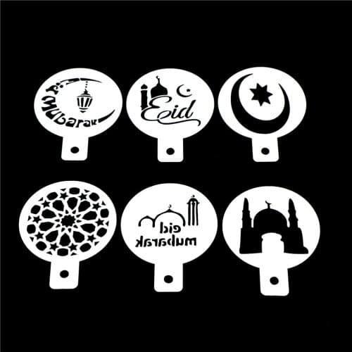 3/6Pcs White Mosque Eid Mubarak Ramadan Design Coffee Stencils Laser Cut Cookie Biscuits Fondant Cake Decoration Tools
