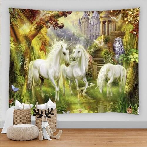 Sacred Unicorn Decoration Tapestry Wall Hanging Background Cloth Christmas Psychedelic Wall Carpet Camping Tent Travel Mattres