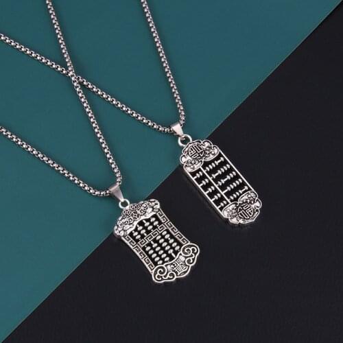 WANGAIYAO new fashion retro Chinese ethnic style Jinfu auspicious cloud necklace Ruyi abacus brave alloy pendant long pendant ho