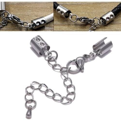 5pcs/lot Fit 1-5mm Leather Cord Clips Stainless steel Extender Chain Lobster Clasp Connector For DIY Jewelry Making Bracelet