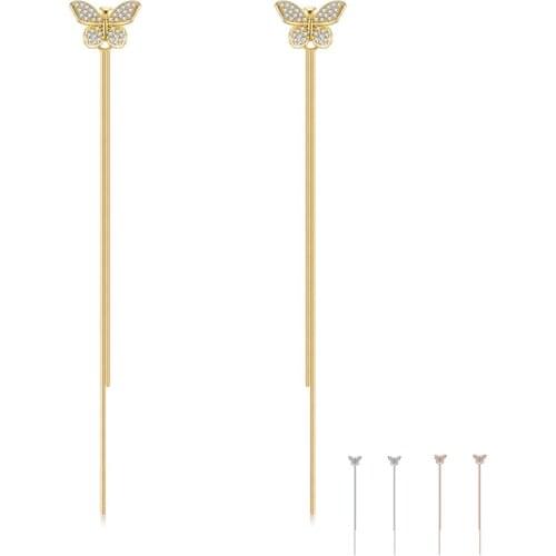 ZEMIOR Sterling Silver 925 Jewelry For Women Cute Butterfly Earrings For Girl Dazzling Zircon Gold Color Tassel Drop Earring