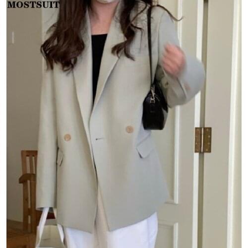 Women Blazers Jackets Fall Winter 2021 New Elegant Office Lady Long Sleeve Coats Button Up Notched Outwear Light Green
