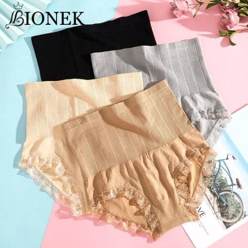 BIONEK 1Pcs Cotton Womens Panties Lace Underwear Skin-friendly Soft Seamless Underpants Solid Color Panty High Waist Lingerie