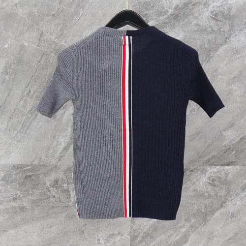 THOM Brand Summer Women Sweater Short Sleeve Wool Slim T-Shirt Pullover Solid Striped High Quality Korean Design