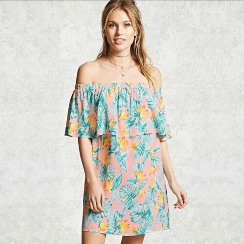 House of Sunny Dress 2021 Summer European and American Floral Sexy Wrapped Chest One-neck Print Short Beach Dress Anjamanor