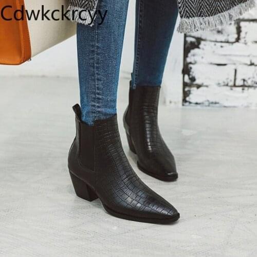Winter The New fashion Pointed Thick heel Martin boots white British style Plus velvet Keep warm High heel Women boots 34-48