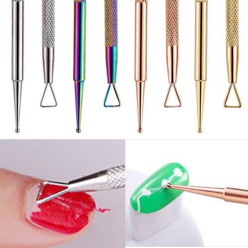 1 Pc Rose Gold Colorful Dual-ended Stainless Steel UV Gel Remover Cuticle Remover Dotting Pen Nail Art Care Tools
