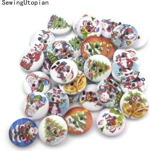 100PCS 2 Hole Mixed Christmas Style Buttons Colorful Wooden Buttons for Craft Supplies Scrapbooking Sewing Accessories