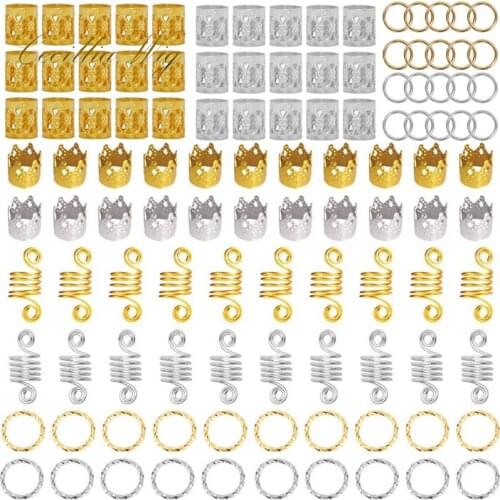 110PCS aluminum hair coil dreadlocks Beads Cuffs braiding clips Spring Twisted Braid hair rings for braids accessories