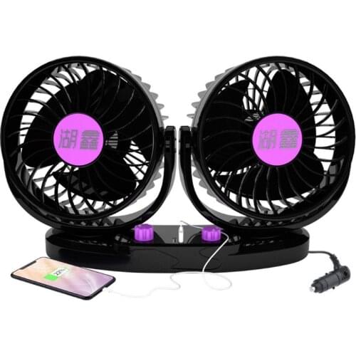 12V 24V Car Truck SUV Cooling Air Fan Powerful Dashboard Fan with 2 USB Charger