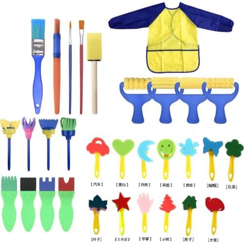 31pcs Childrens Painting Sponge Brush Set Student Paintbrush Apron Set Sponge stamp Drawing Tool Art supplies