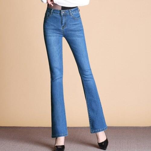 #3218 Spring Autumn Push Up Jeans Women High Waist Flared Jeans Full Length Regular Fit Blue Formal Bell Bottom Jeans For Women