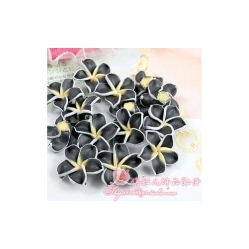 Free Shipping 30Pcs Color Black Loose 3D Polymer Clay Beads Flower/Plumeria rubra Design For DIY Jewelry Making