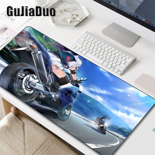 80x40cm Large Cute Girl Riding A Motorcycle Mouse Pad XL Lockedge Comics Table Desk Mat Gaming Accessories Kawaii Anime Mousepad