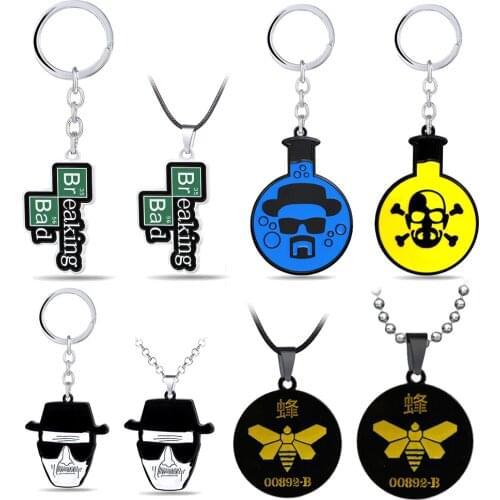 Breaking Bad Keychain Men Metal Skull Walter White Key Chain Bee Logo Keyring Women Pendant Necklace Fashion Jewelry llaveros