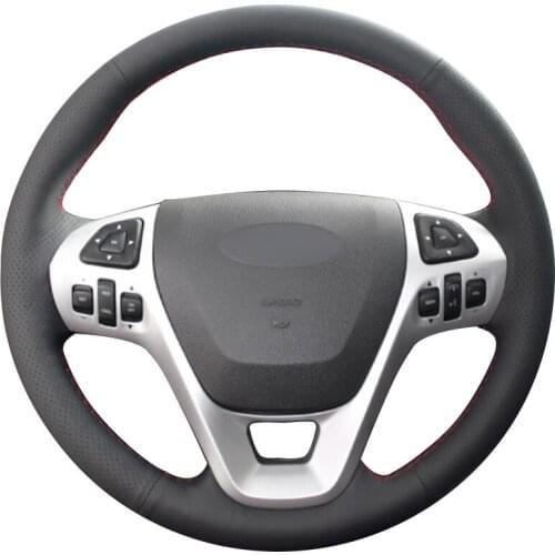 Black Natural Leather Car Steering Wheel Cover for Ford Explorer 2011-2016 Taurus 2012-2015 Edge 2011-2014