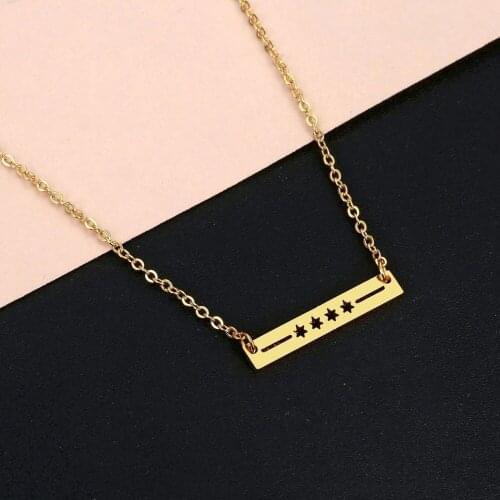 Cxwind Stainless Steel Charm Chicago Flag Necklace 4 Star Four Choker Star Bar Pendant Geometry Colier For Girls Women Gift
