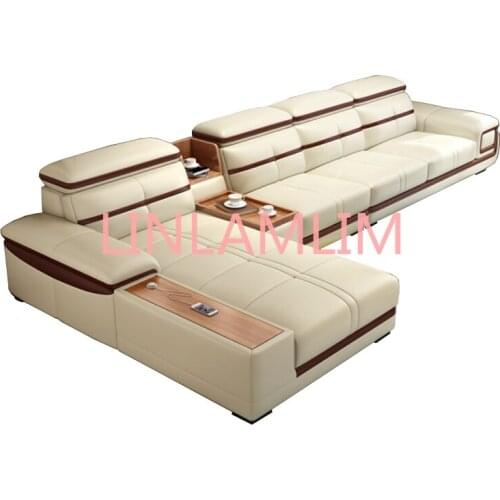 Living Room Sofa corner sofa sectional real genuine leather sofas L with storage cup holder muebles de sala moveis para casa