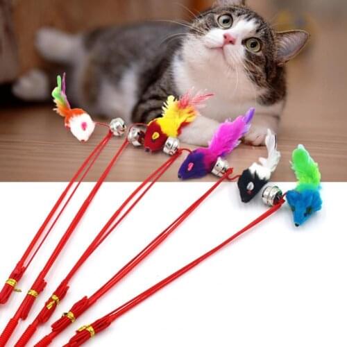 Teaser Stick Mouse Shape Cute Multi-color Interactive Plastic Cat Teaser Stick for Indoor Scratch-resistant Kitten Funny Stick
