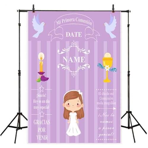 Backdrop for Photographic Studio Purple Girl My First Holy Communion Customize Background Original Design Photocall Background