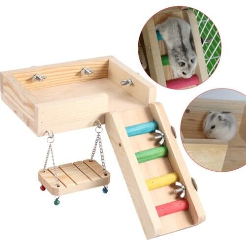 Hamster Parrot Toy Native Wood Swing Ladder 3 Pcs Toy Set Pet Accessory Platform With Stairs For Little Pet Dropshipping