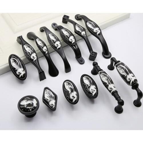 JD American Cabinet Door Handle Modern Minimalist Black Ceramic Handle Drawer Marble