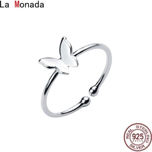 La Monada 47-55mm Butterfly 925 Sterling Silver Rings For Women Minimalist Wedding Women Ring Adjustable Fine In Jewerly Open